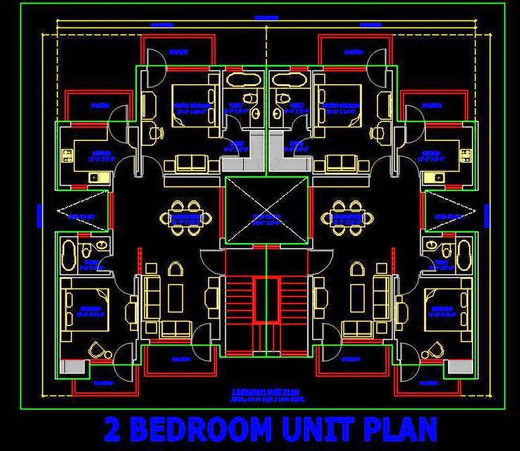 2 BHK Apartment Plans for Group Housing Tower in DWG